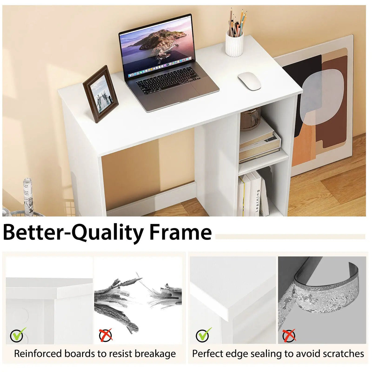 31.5 Inch Modern Home Office Desk with 2 Compartments, photo 8 of 9
