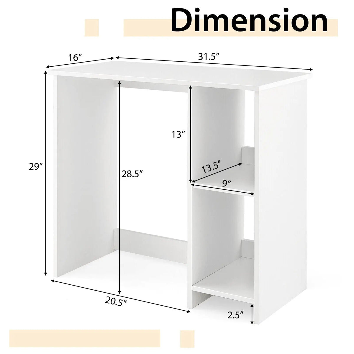 31.5 Inch Modern Home Office Desk with 2 Compartments, photo 5 of 9