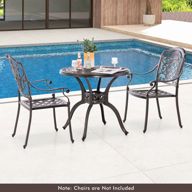 31.5 Inch Cast Aluminum Table Patio Round Dining Table with Umbrella Hole-Copper by DirectDeals