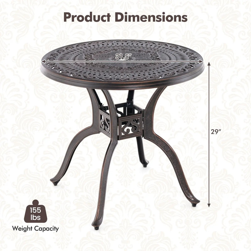31.5 Inch Cast Aluminum Table Patio Round Dining Table with Umbrella Hole-Copper by DirectDeals