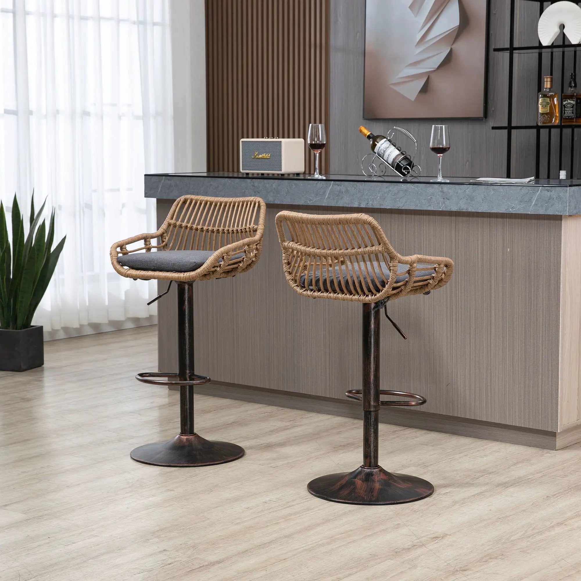 Modern Swivel Bar Stools Adjustable Counter Chairs With Footrest (Set of 2) by HouseOfZazla