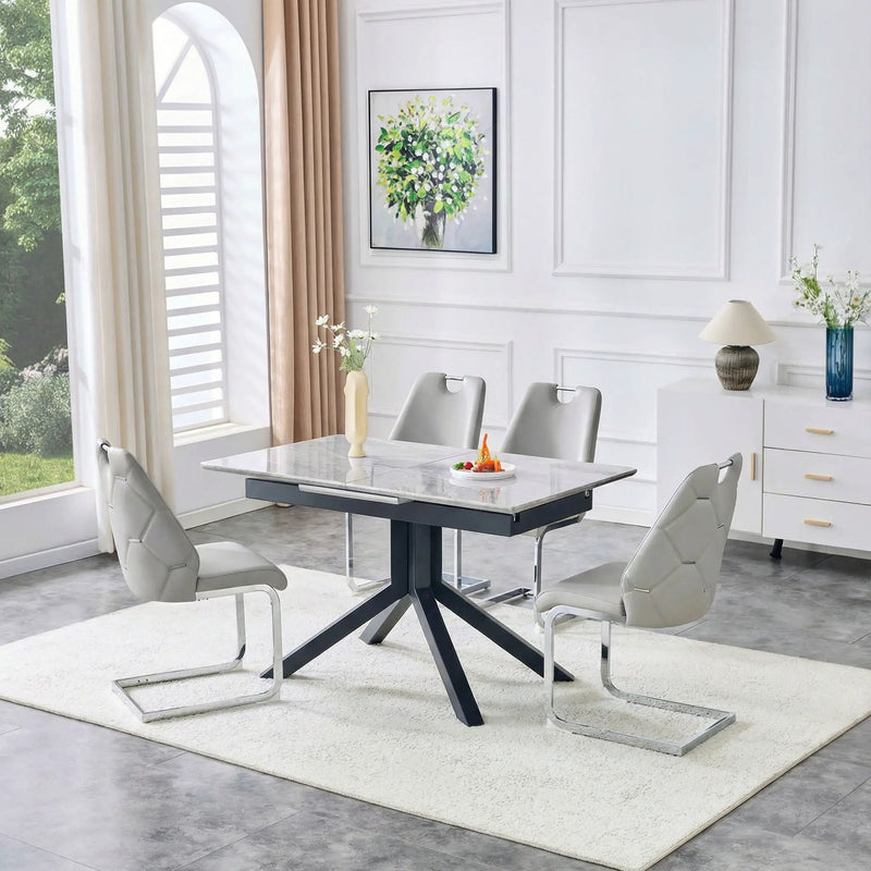 Rectangular Dining Table With Geometric Legs For Dining Room - Light Gray by Unique Piece Furniture