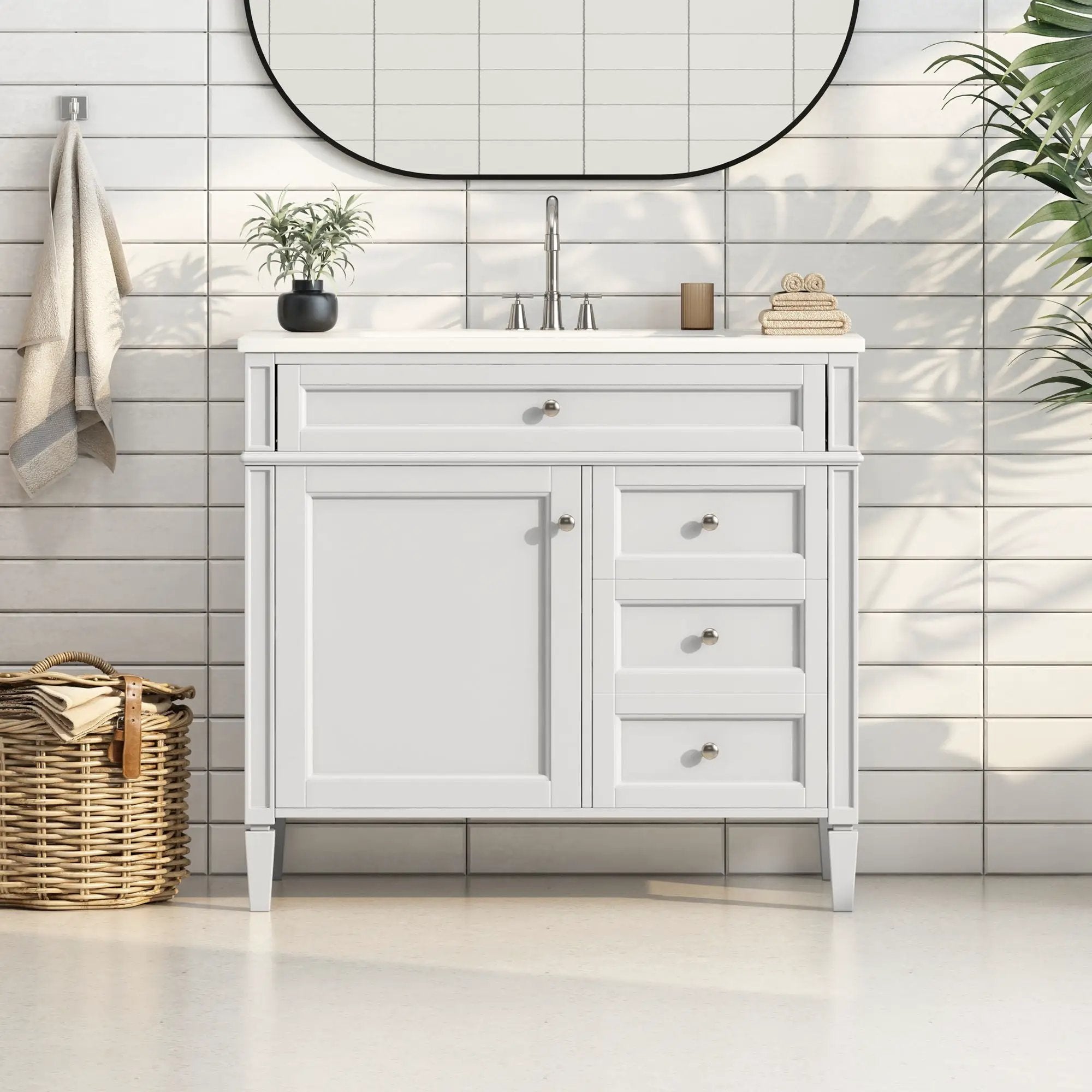 Bathroom Vanity With 2 Drawers And Tip-Out Drawer, Storage Cabinet by Unique Piece Furniture