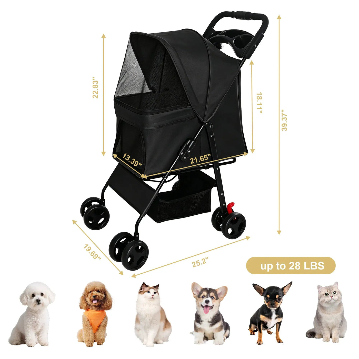 Foldable Pet Stroller for Small Dogs and Cats Under 28 lbs by HouseOfZazla