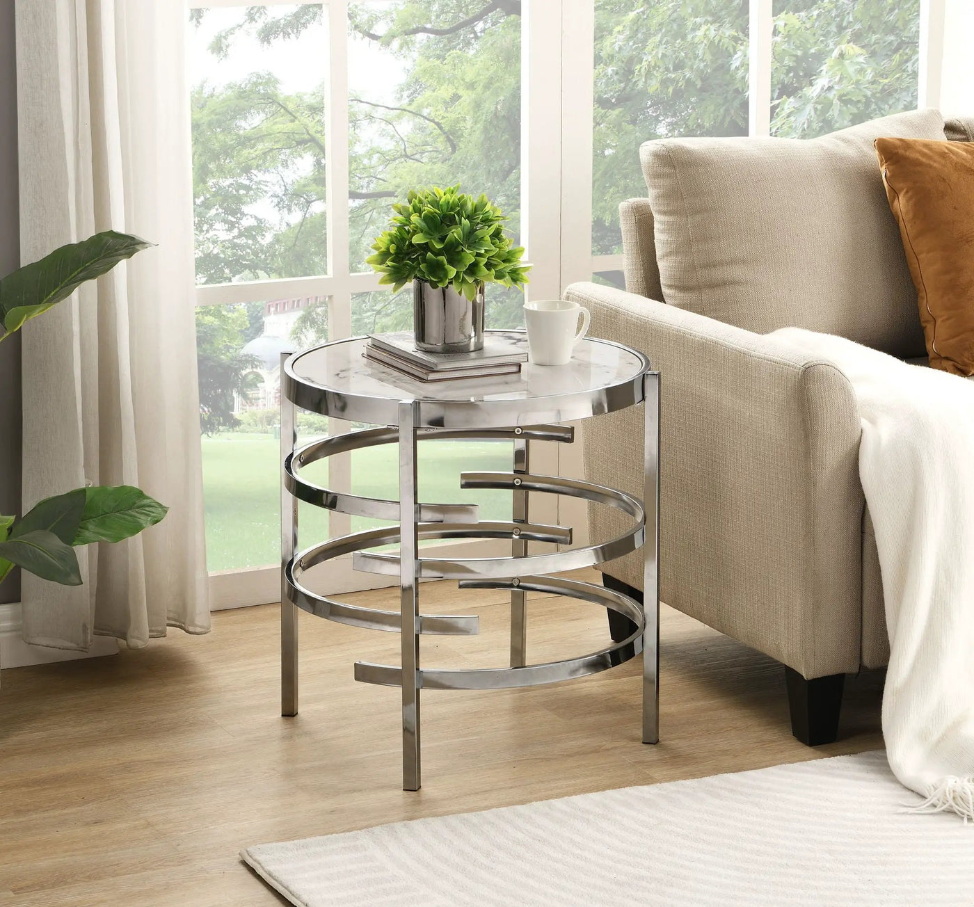 Elegant Round Table With Sintered Stone Top & Sturdy Metal Frame by Unique Piece Furniture