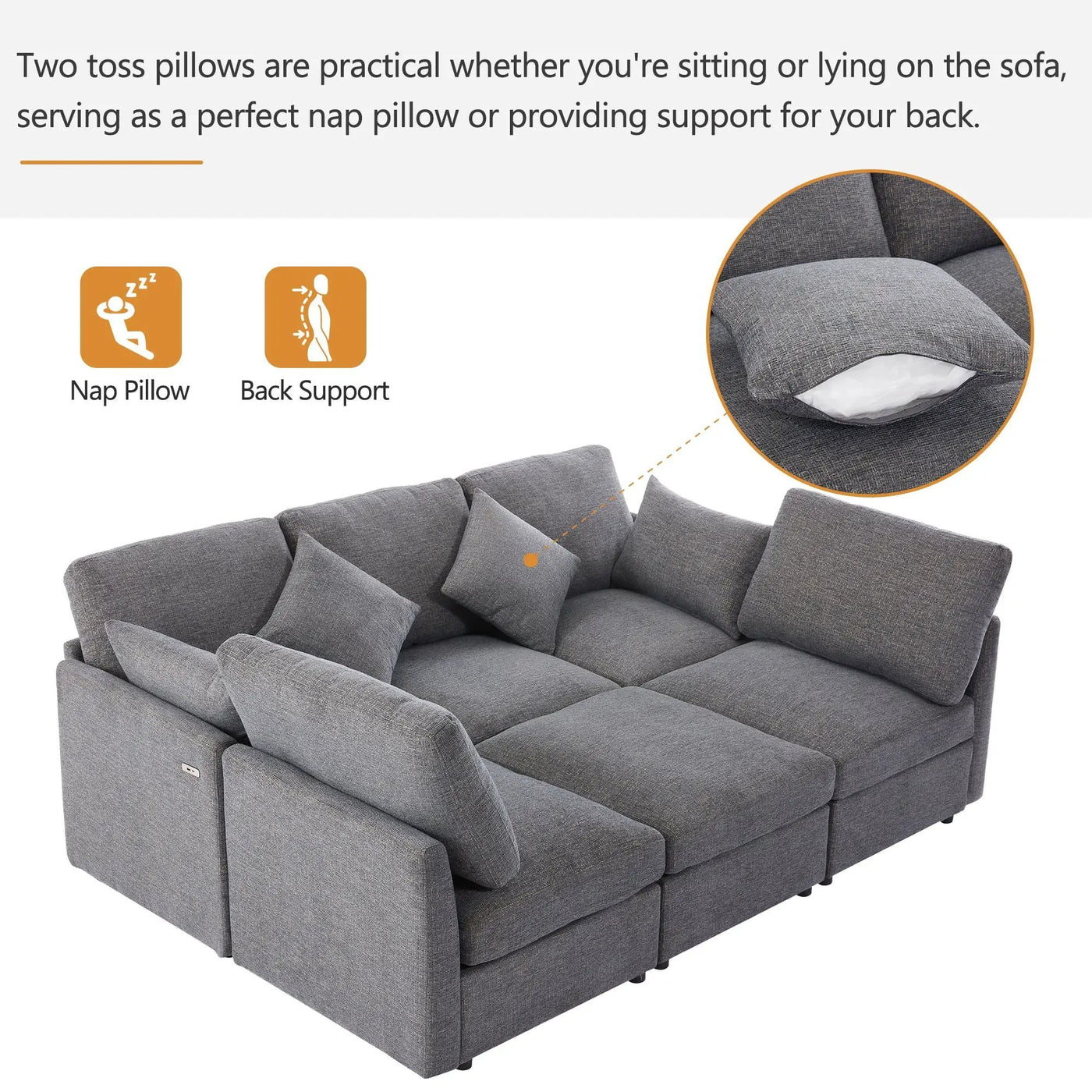 Sectional Sofa Modular U-Shaped With Ottoman & USB Ports by Unique Piece Furniture