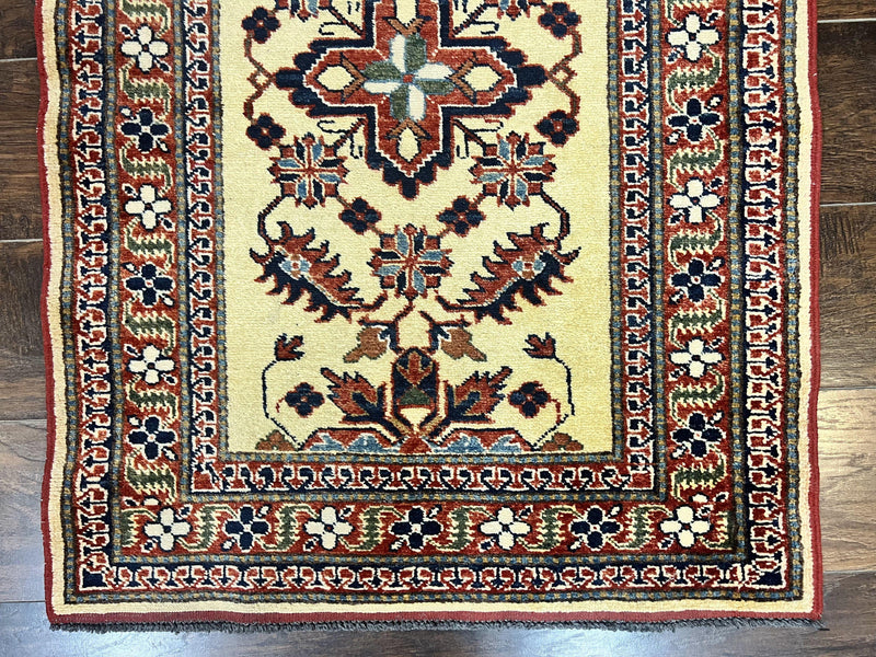 Afghan Heriz Runner Rug 2.9 x 12, Vintage Hand Knotted Persian Carpet for Hallway, 12ft Runner, Wool, Cream by Jewel Rugs