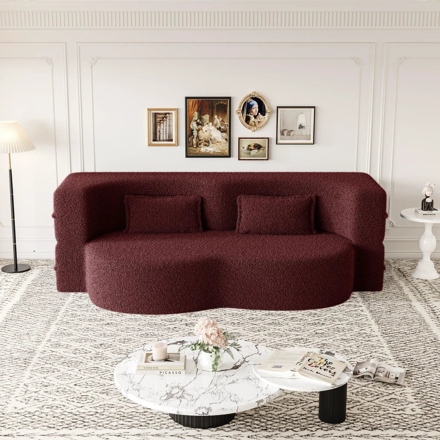 Modern Floor Sofa With Two Pillows Convertible Teddy Fabric Foam Filled Bed by HouseOfZazla