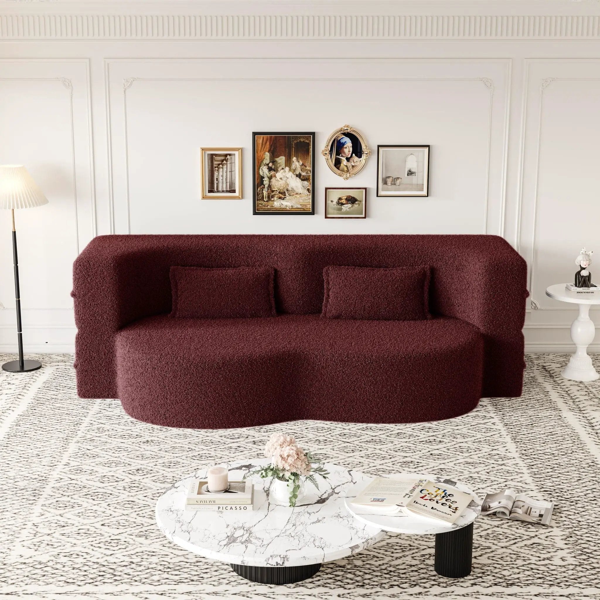 Modern Floor Sofa With Two Pillows Convertible Teddy Fabric Foam Filled Bed by HouseOfZazla