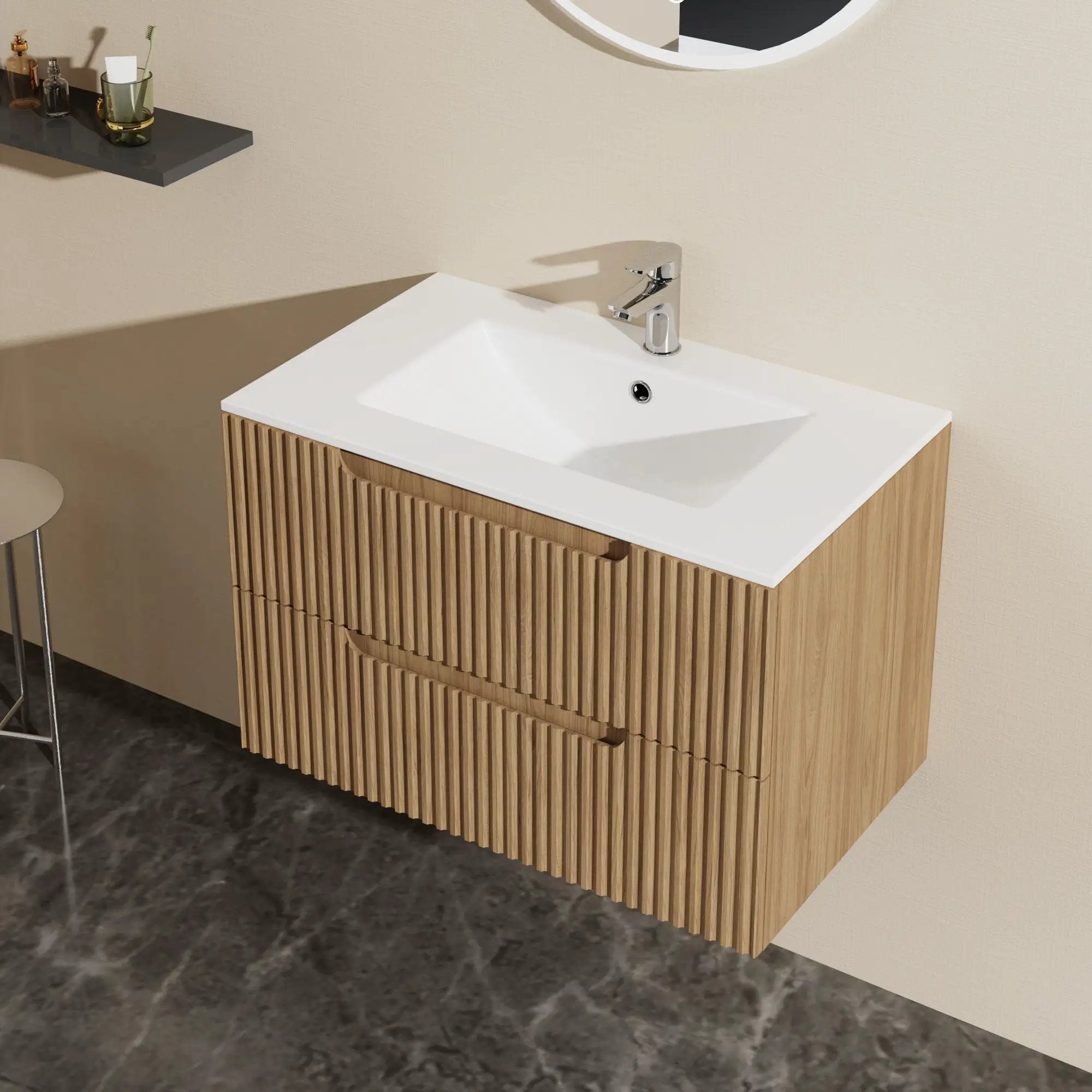 30" Wall Mounted Bathroom Vanity With Sink, Soft Close System, And Spacious Drawers - Walnut by Unique Piece Furniture