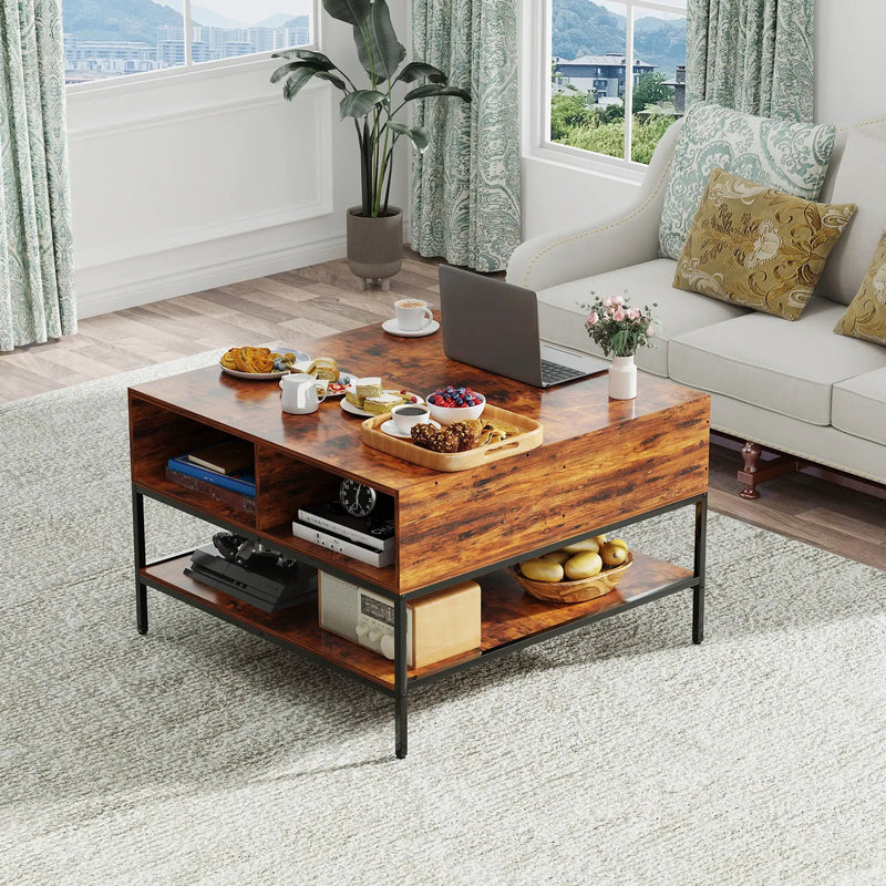 Flip-Top Coffee Table With Storage Lift-Top Design With Hidden Compartment - Black by Unique Piece Furniture