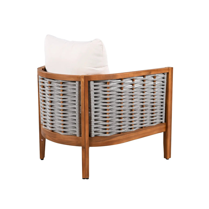 Outdoor Tub Design Armchair with Woven Rope and Acacia Wood by HouseOfZazla