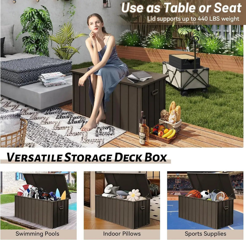 190 Gallon Metal Deck Box, Waterproof Steel Outdoor Storage Cabinet by HouseOfZazla