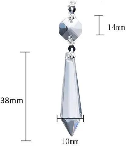 HDCRYSTALGIFTS 20Pcs 38mm Replacement Clear Chandelier Icicle Crystal Prisms Octogan Crystal Bead for Lamp Decor,Silver Bow Tie Connectors by GreenHaven Gardens