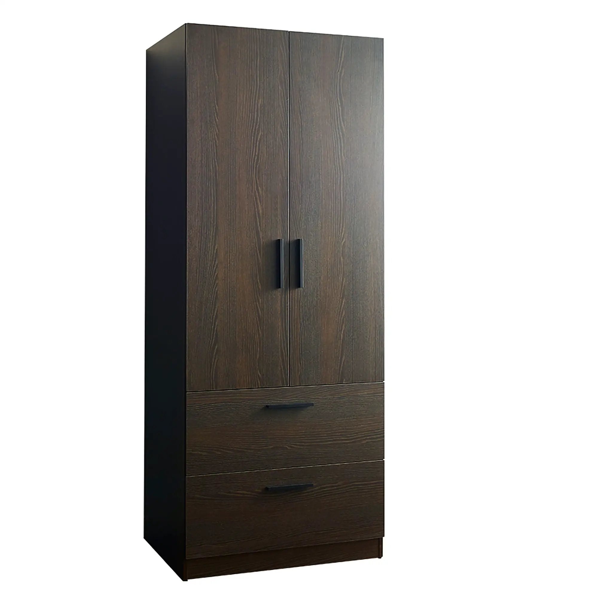 Brook - 2 Door Closet With 2 Drawers And Hanging Bars - Dark Brown by HouseOfZazla