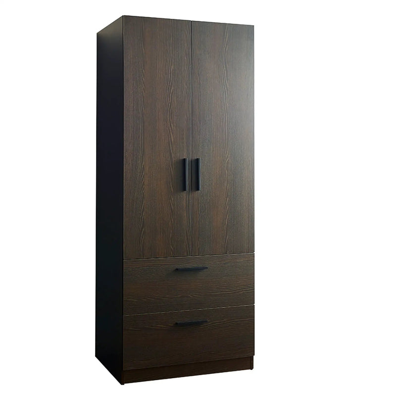 Brook - 2 Door Closet With 2 Drawers And Hanging Bars - Dark Brown by HouseOfZazla