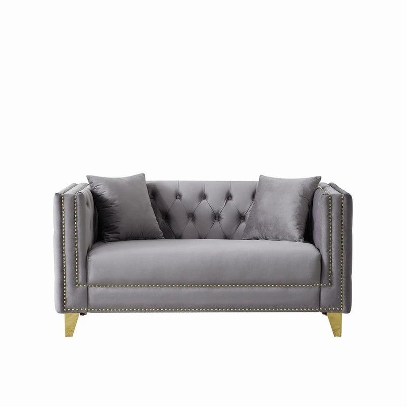 2 Seater Deep Seat Sofa With Button Nailhead, Square Arm by Unique Piece Furniture