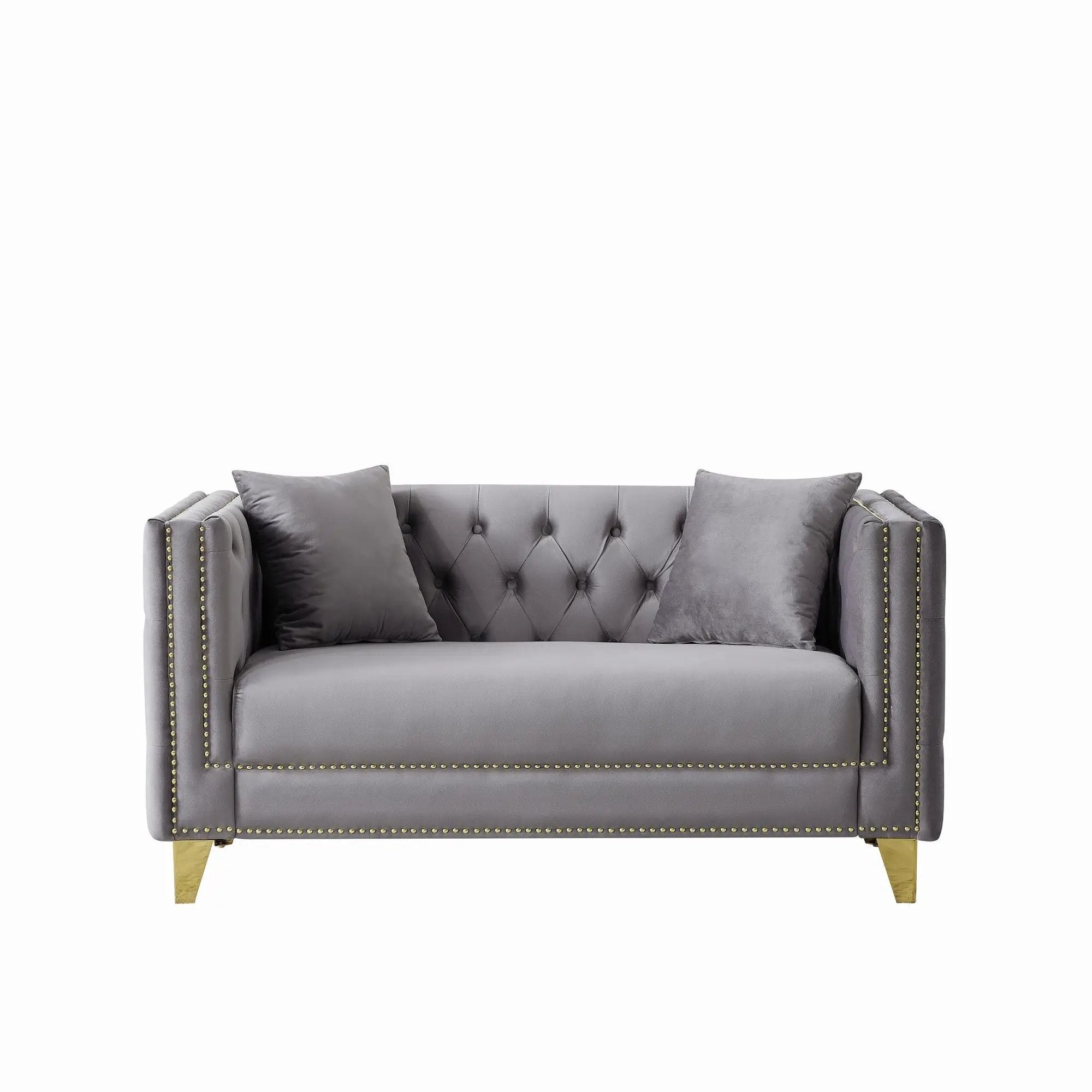 2 Seater Deep Seat Sofa With Button Nailhead, Square Arm by Unique Piece Furniture