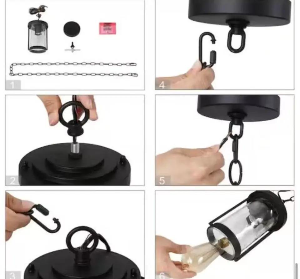 Open Box Uolfin Modern Cylinder Outdoor Porch Pendant Light 1-Light Matte Black Farmhouse Patio Hanging Light with Water Glass Shaded by Selzalot