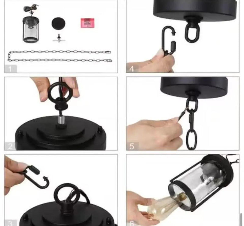 Open Box Uolfin Modern Cylinder Outdoor Porch Pendant Light 1-Light Matte Black Farmhouse Patio Hanging Light with Water Glass Shaded by Selzalot