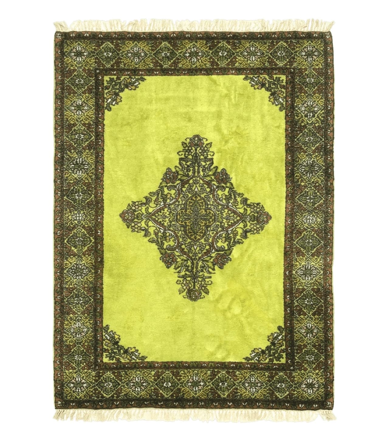 Moroccan Rug 6x8, Semi Open Field, Vintage, Lime Green, Wool Carpet by Jewel Rugs