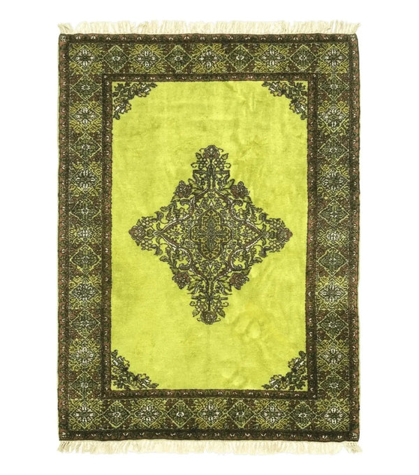 Moroccan Rug 6x8, Semi Open Field, Vintage, Lime Green, Wool Carpet
