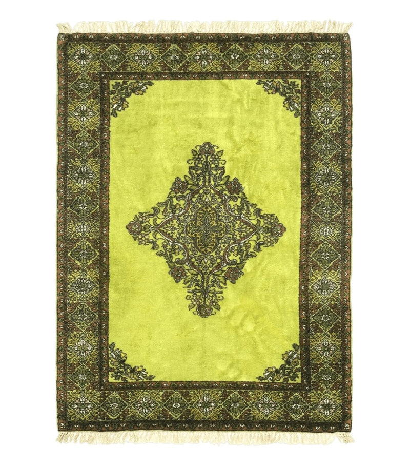 Moroccan Rug 6x8, Semi Open Field, Vintage, Lime Green, Wool Carpet by Jewel Rugs