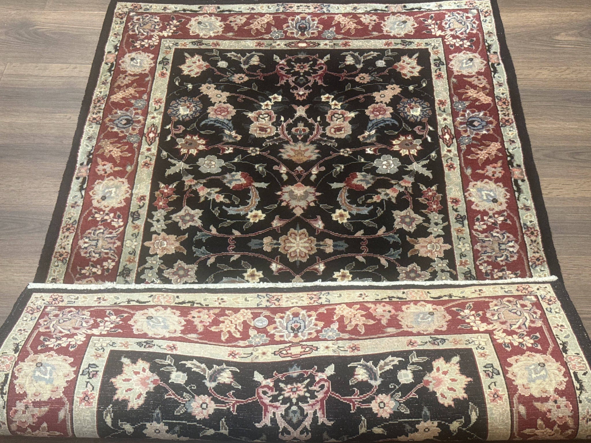 Black Sino Persian Rug 3x5, Wool with Silk Highlights, Floral, Fine 170 KPSI by Jewel Rugs