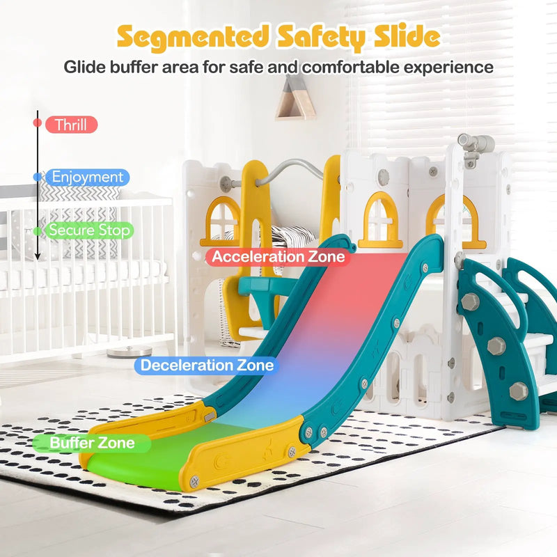 7-in-1 Toddler Swing and Slide Set L-shaped with Ladder and Basketball Hoop by DirectDeals