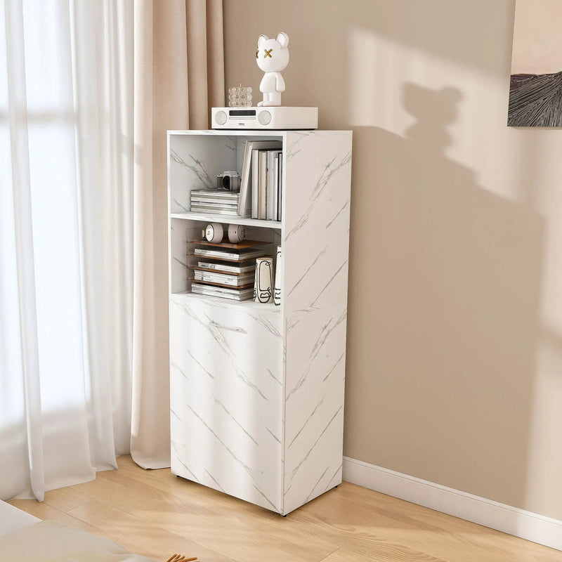 Stretchable Office Desk With Storage Shelves And Mobile Wheels, Foldable Design For Small Apartments - White Marble by HouseOfZazla