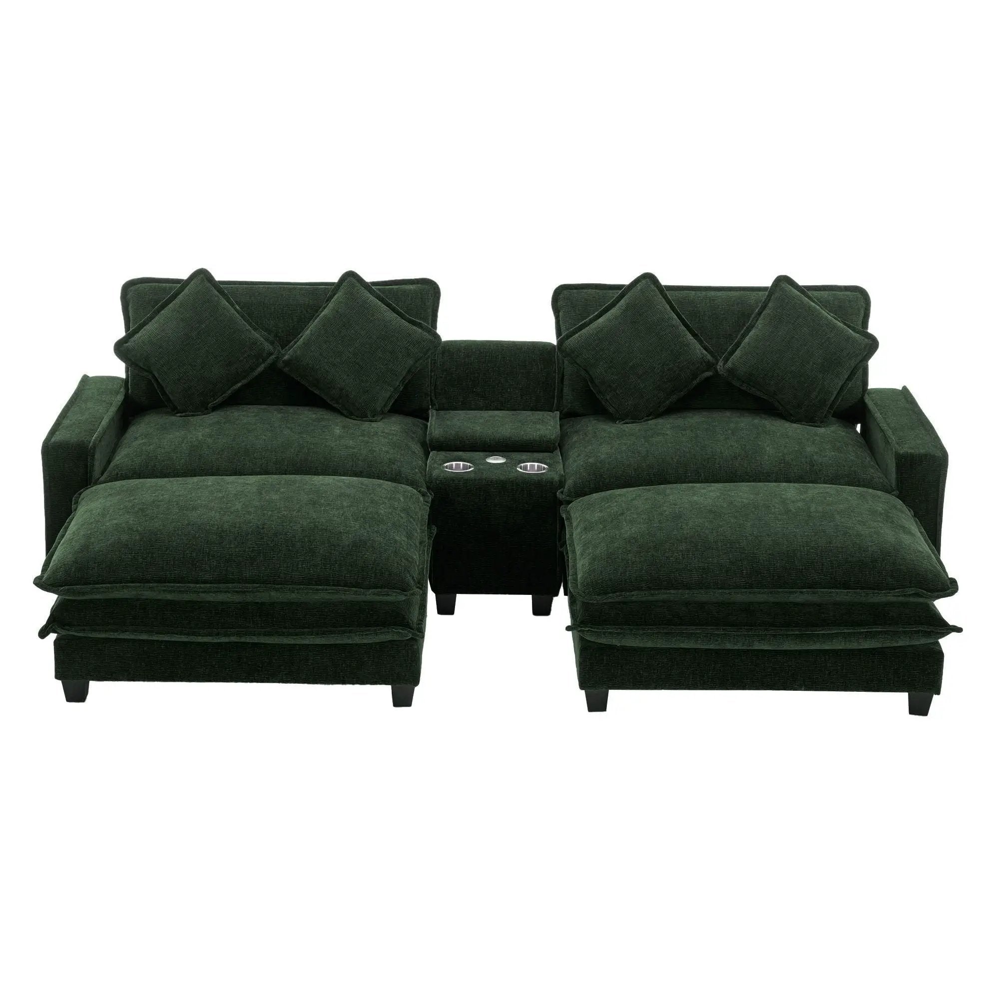 Sectional Sofa Upholstered Sofa With Two Removable Ottoman, Two USB Ports, Two Cup Holders And Large Storage Box For Living Room by HouseOfZazla