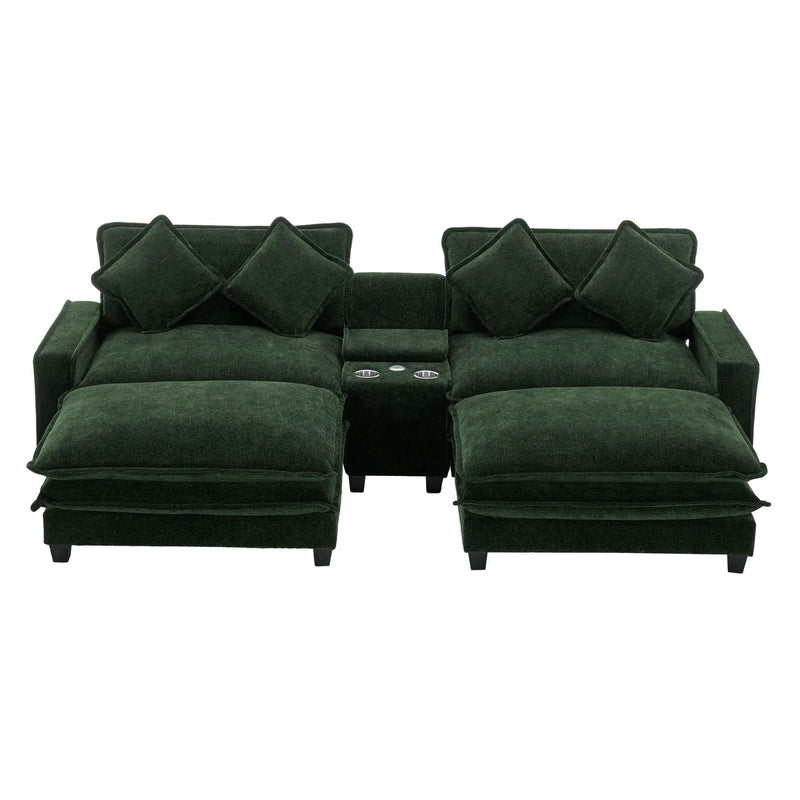 Sectional Sofa Upholstered Sofa With Two Removable Ottoman, Two USB Ports, Two Cup Holders And Large Storage Box For Living Room by HouseOfZazla