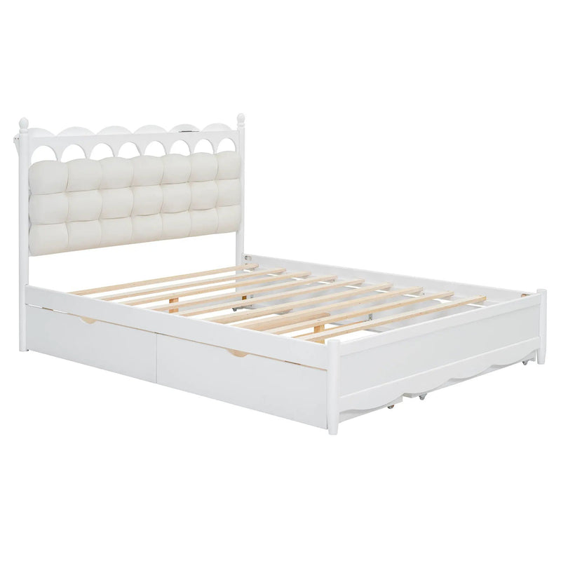 Storage Platform Bed, With 2 Big Drawers, Trundle, One Set Of Sockets & USB Ports by HouseOfZazla