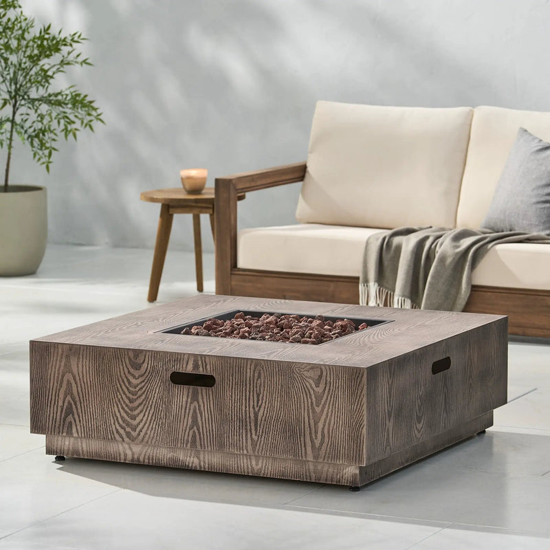 Wellington Square Iron Fire Pit With Wood Pattern Design And 50,000 Btu Output by HouseOfZazla