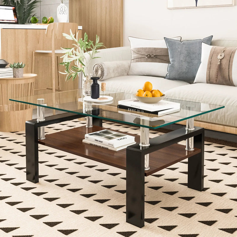 Modern Rectangular Coffee Table With Tempered Glass Top Layer, Table For Living Room - Transparent by Unique Piece Furniture