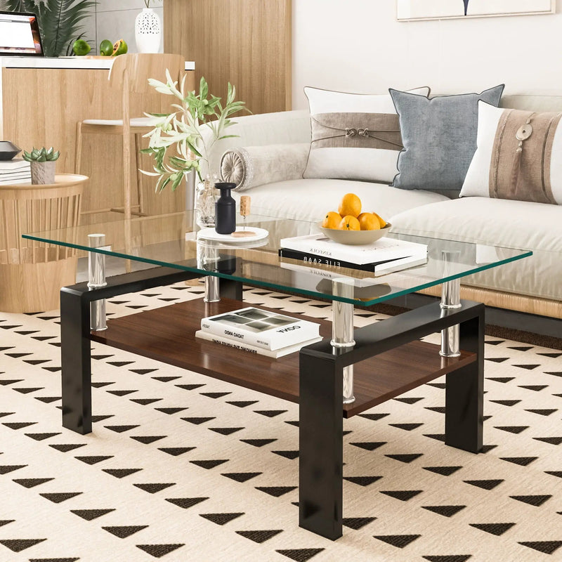 Modern Rectangular Coffee Table With Tempered Glass Top Layer, Table For Living Room - Transparent by HouseOfZazla