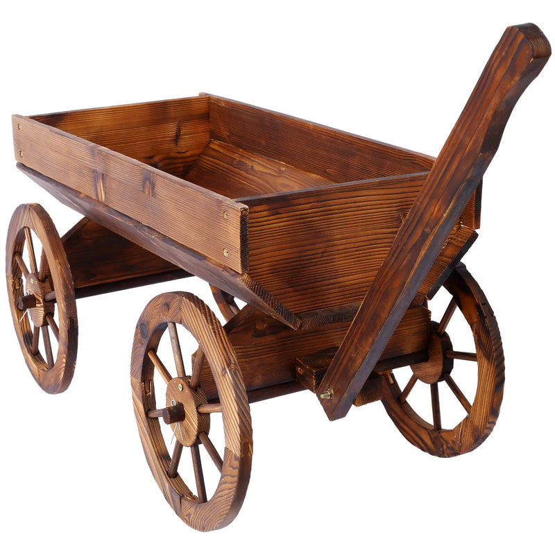 Wood Wagon Flower Planter Pot Stand With Wheels by HouseOfZazla