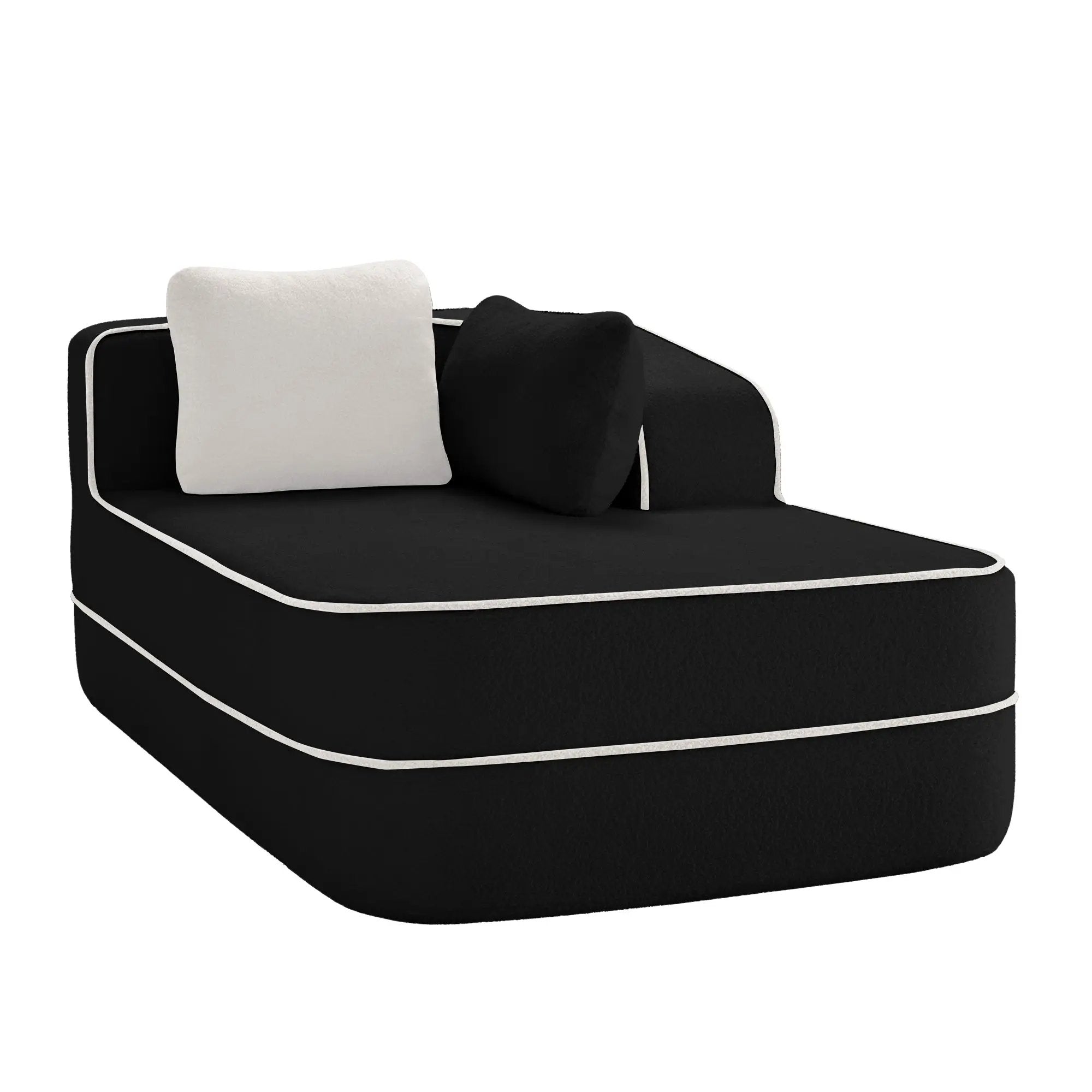 ELYSEES Right Chaise Sofa With Pillows Teddy Fabric - Black by HouseOfZazla