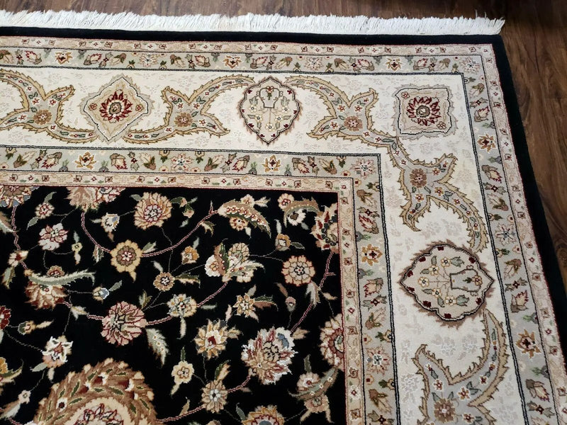 8' 5" X 11' 6" Vintage Handmade Oriental Floral Wool Rug Silk Accent Black Nice by Jewel Rugs