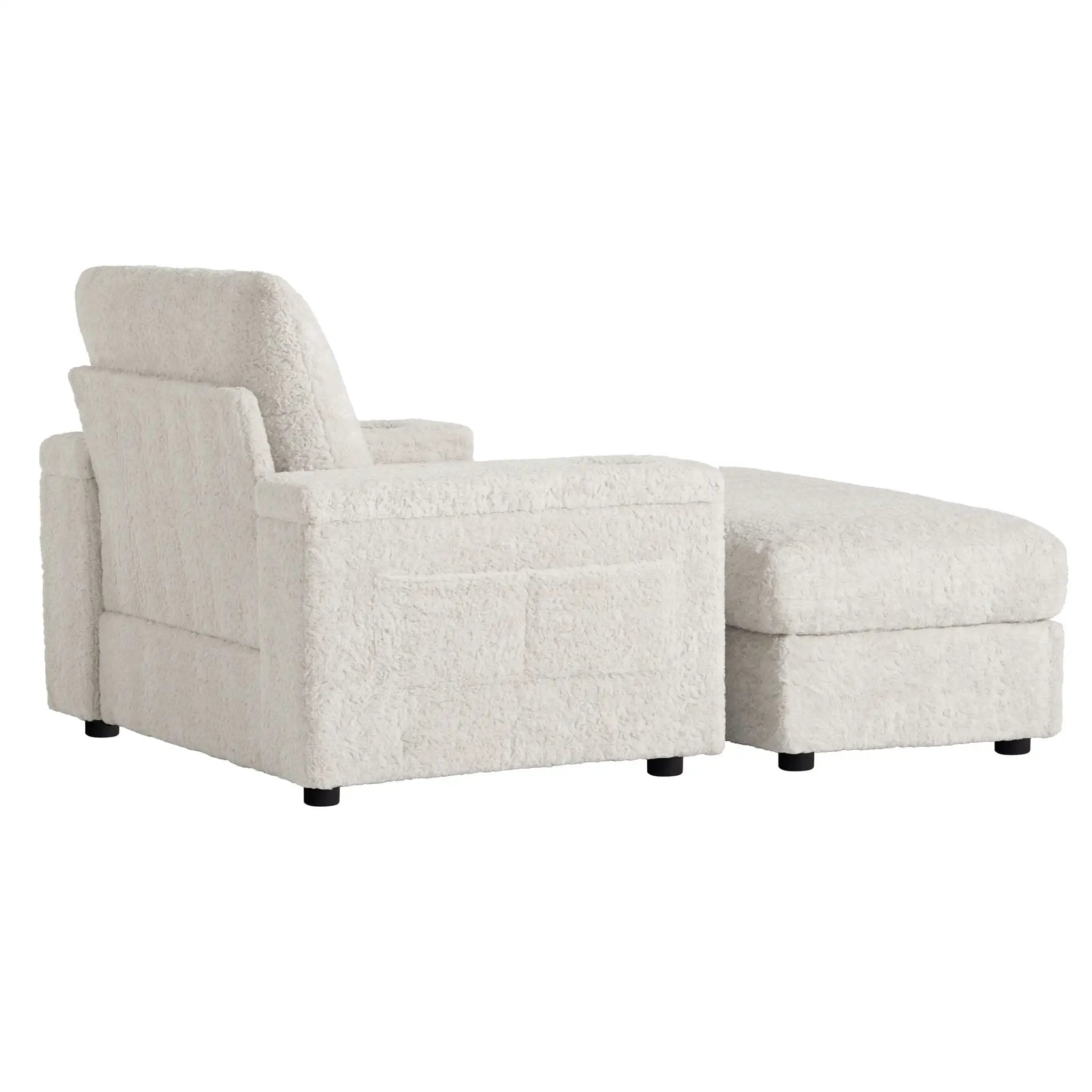 Oversized Chaise Lounge Indoor Rabbit Fur Sofa Bed With Storage Ottoman And Armrests Cup Holders With Deep Seat by HouseOfZazla