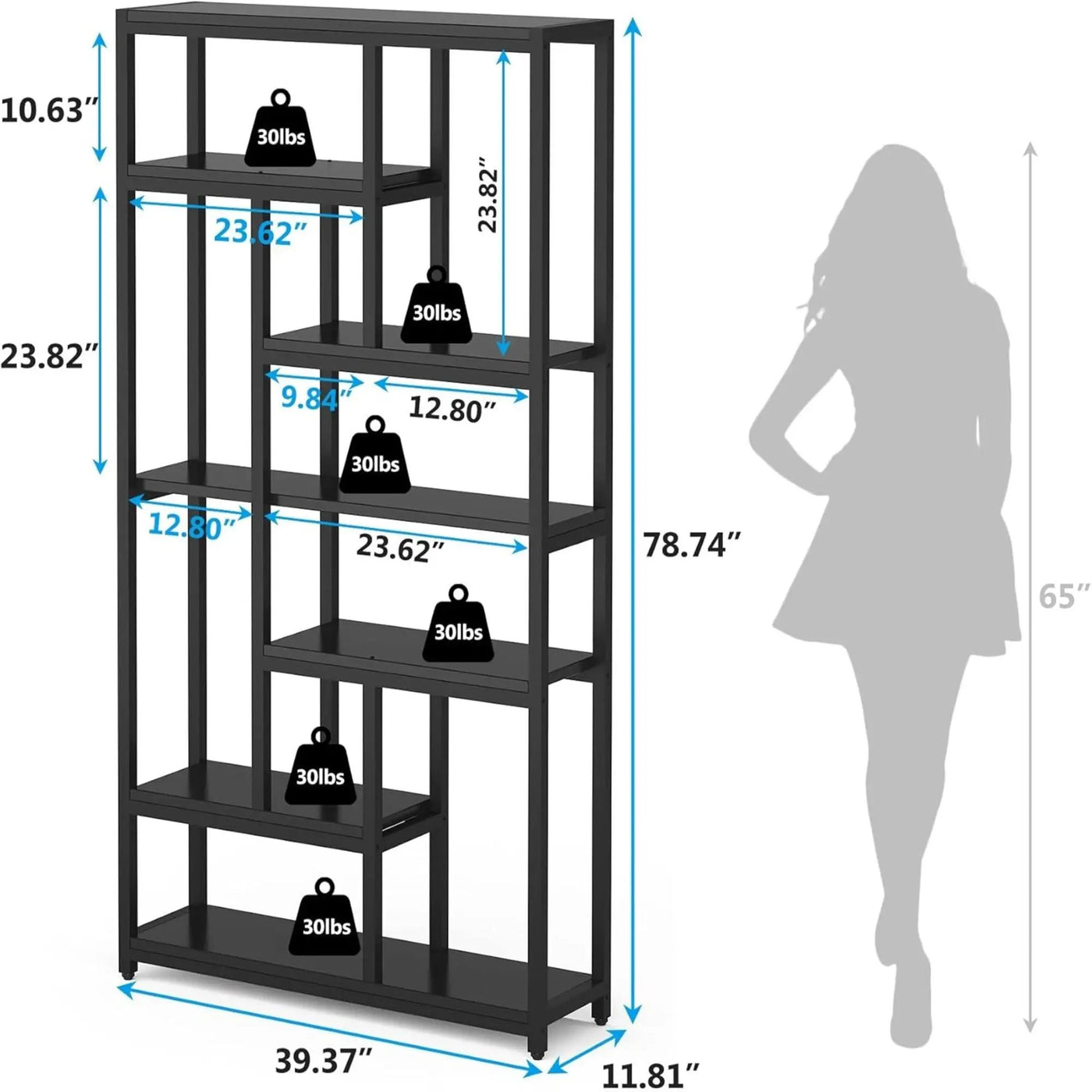 Extra Tall 7 Tier Industrial Etagere Bookcase with 10 Shelves Organizer by HouseOfZazla