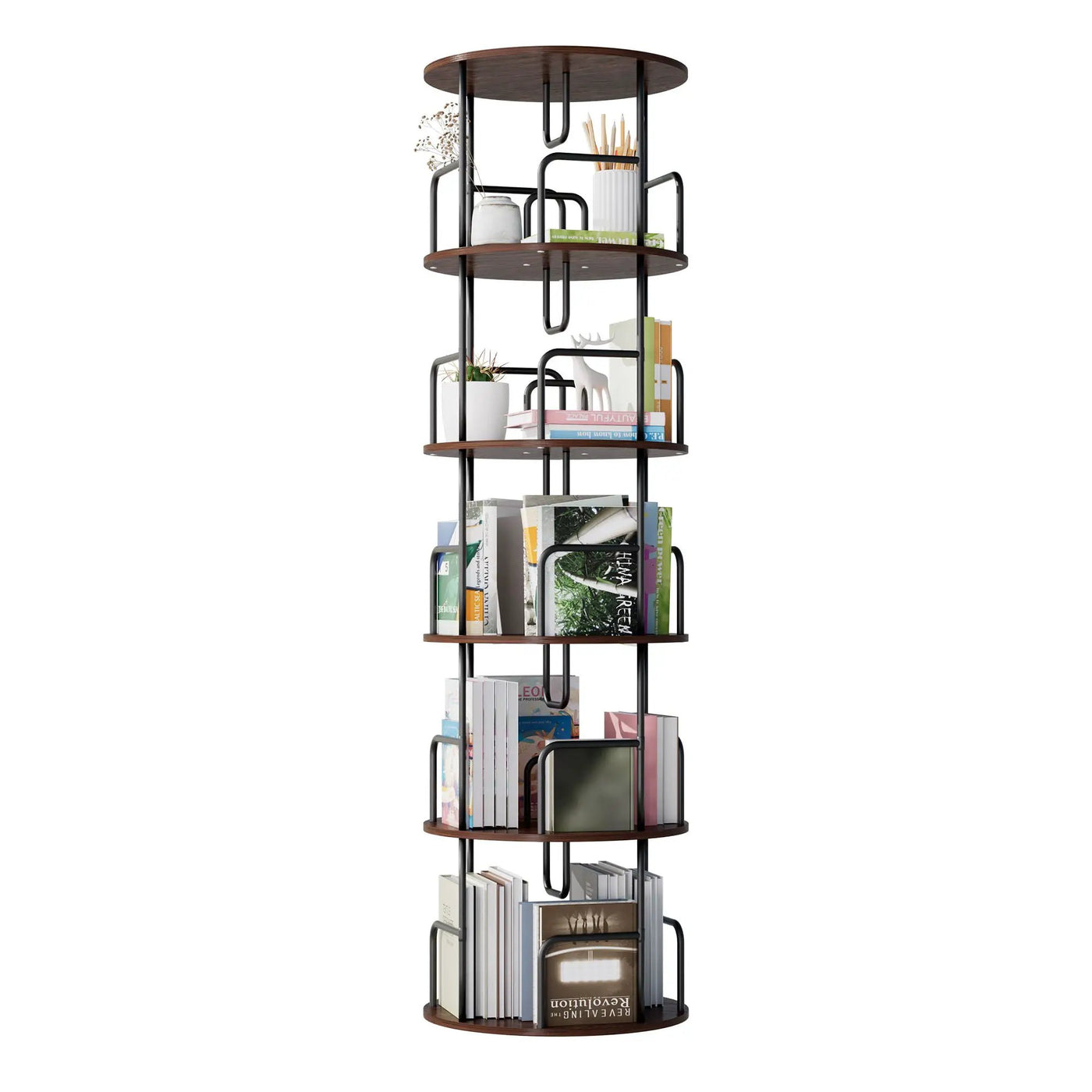 Rotating Bookshelf Tower 5 Tier Spinning 360 Degree Revolving Storage Shelf by Unique Piece Furniture