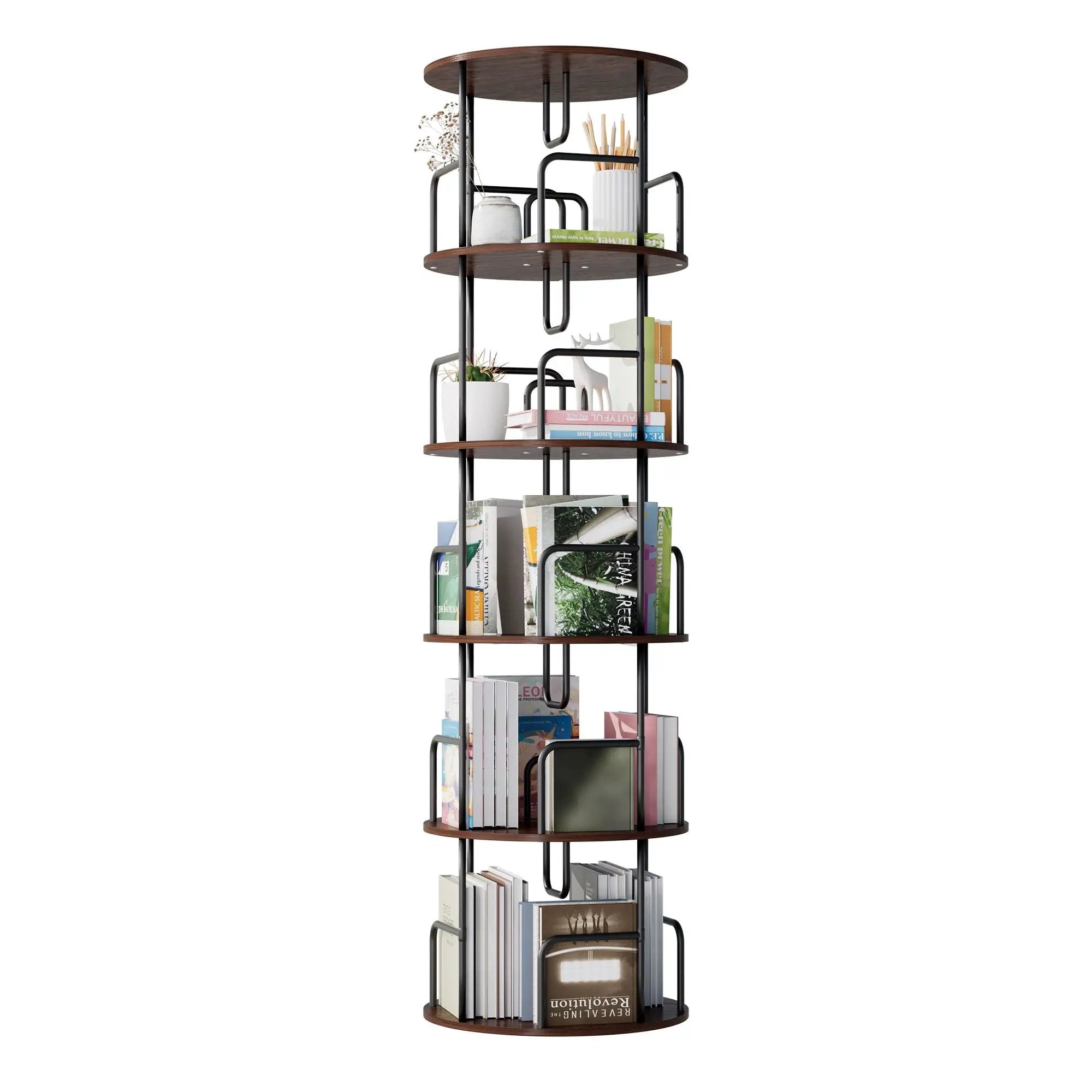Rotating Bookshelf Tower 5 Tier Spinning 360 Degree Revolving Storage Shelf by Unique Piece Furniture