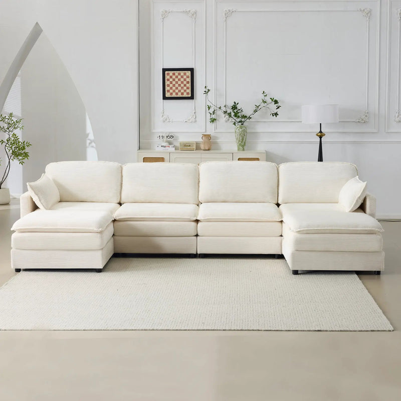 136" Plush Cloud 3-seater Sofa: Modular Design with Footstools by HouseOfZazla