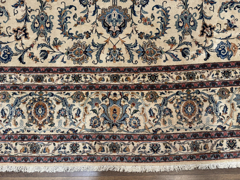 Persian Kashan Rug 10x14, Bone - Beige and Blue, Allover Pattern, Traditional Persian Carpet, Fine 260 KPSI by Jewel Rugs