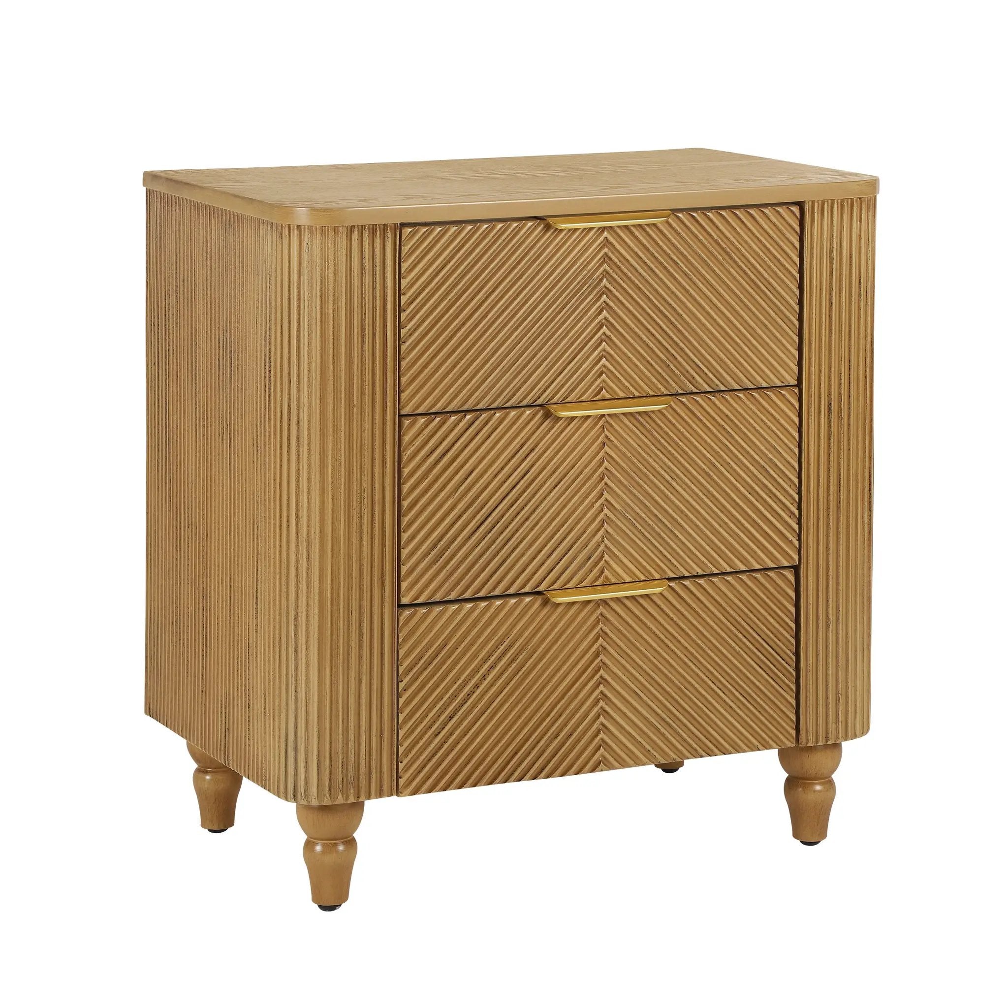Mid-Century Fluted 3 Drawers Nightstand, Bedside Table with Curved Profile Design and Wide by HouseOfZazla