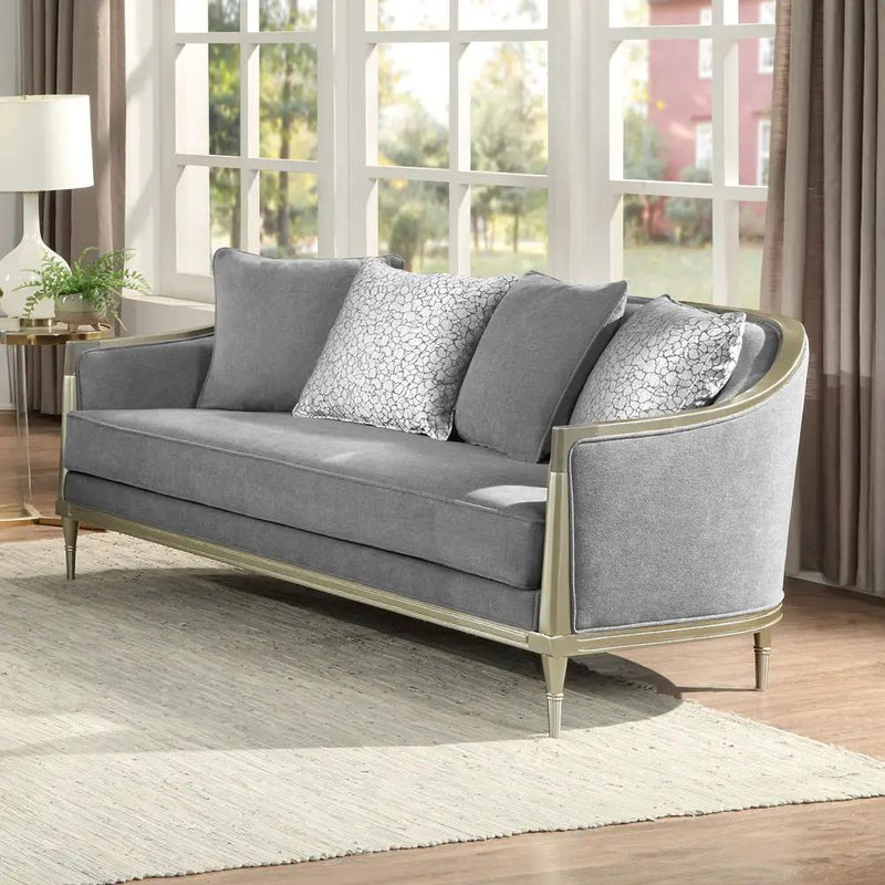 Fernando - Loveseat With 4 Pillows - Gray Chenille & Champagne by Unique Piece Furniture
