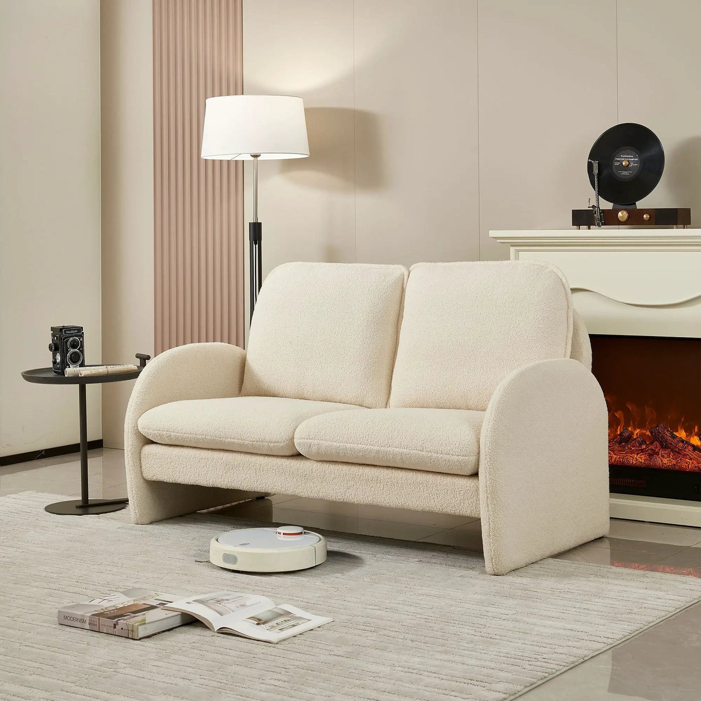 Loveseat Sofa Small Couch For Living Room, Sherpa Fabric Upholstered Loveseat Sofa Couch, Small Loveseat Sofa For Apartment, Bedroom by HouseOfZazla