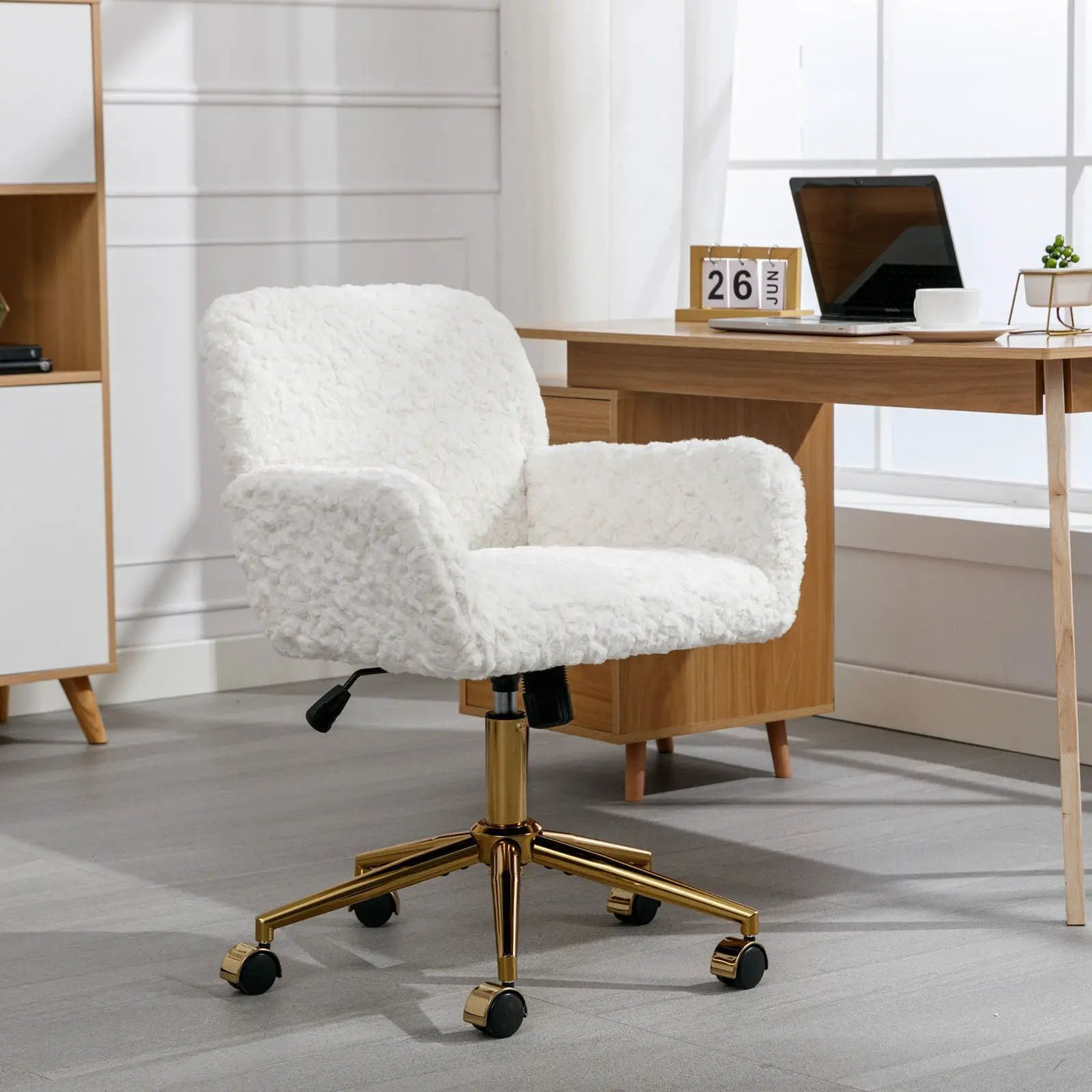 Office Chair, Artificial Rabbit Hair Home Office Chair With Metal Base, Adjustable Desk Chair Swivel Office Chair, Vanity Chair by HouseOfZazla