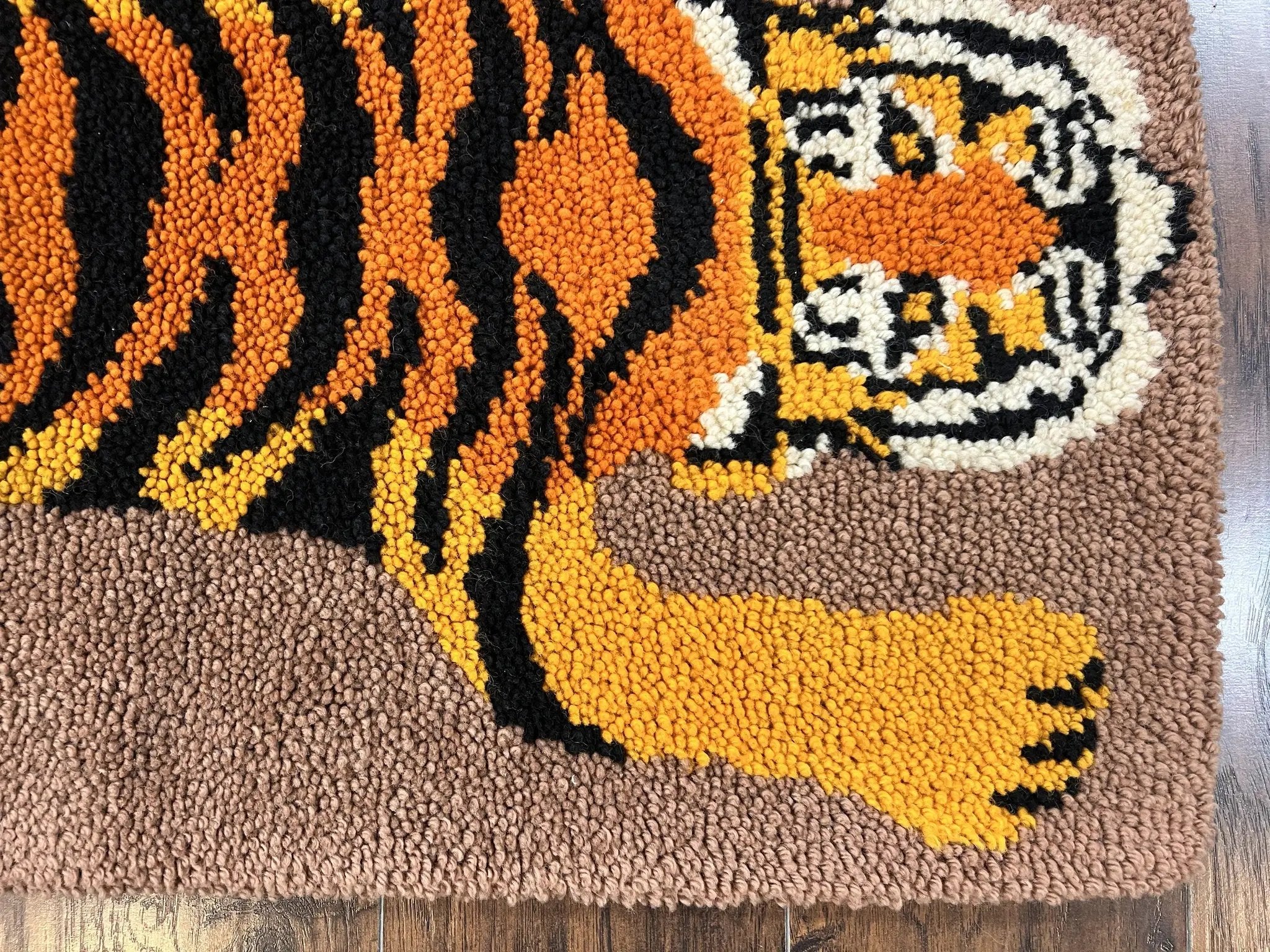 Small Hooked Rug 2x3, Tibetan Tiger Design, Wool, Unique Hooked Rug, Vintage by Jewel Rugs